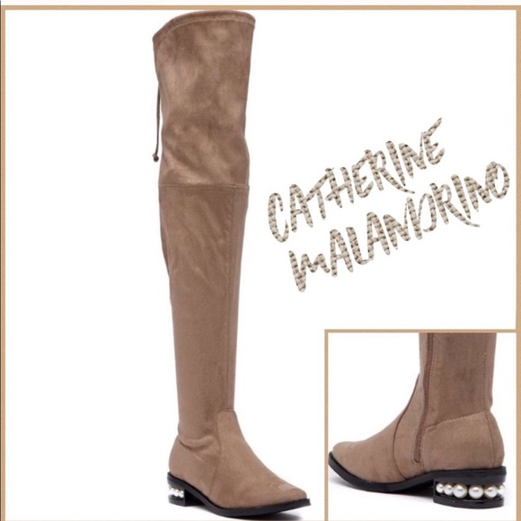 OTK taupe/ tan stretch boots with PEARLS in heels! - Picture 2 of 13